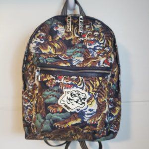 KENZO Backpack tiger cat panther mutlicolor shoulder strap front pocket interior